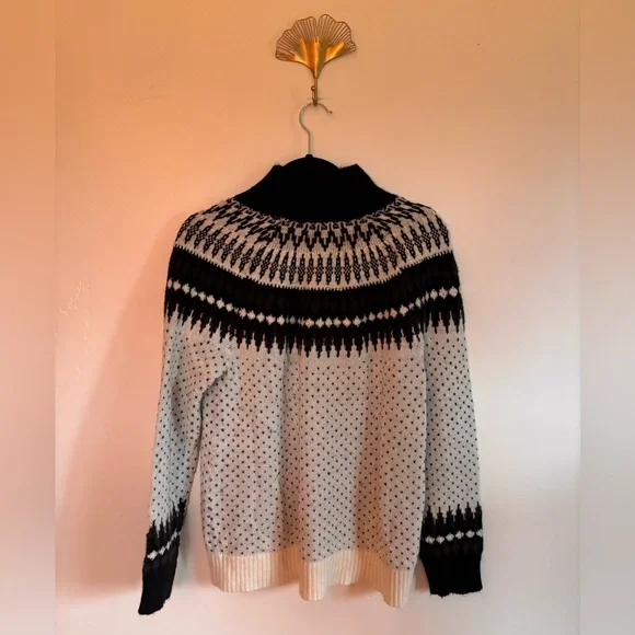 Fair Isle Nordic Knit Sweater | Black & Cream | Wool Blend - Picture 6 of 7